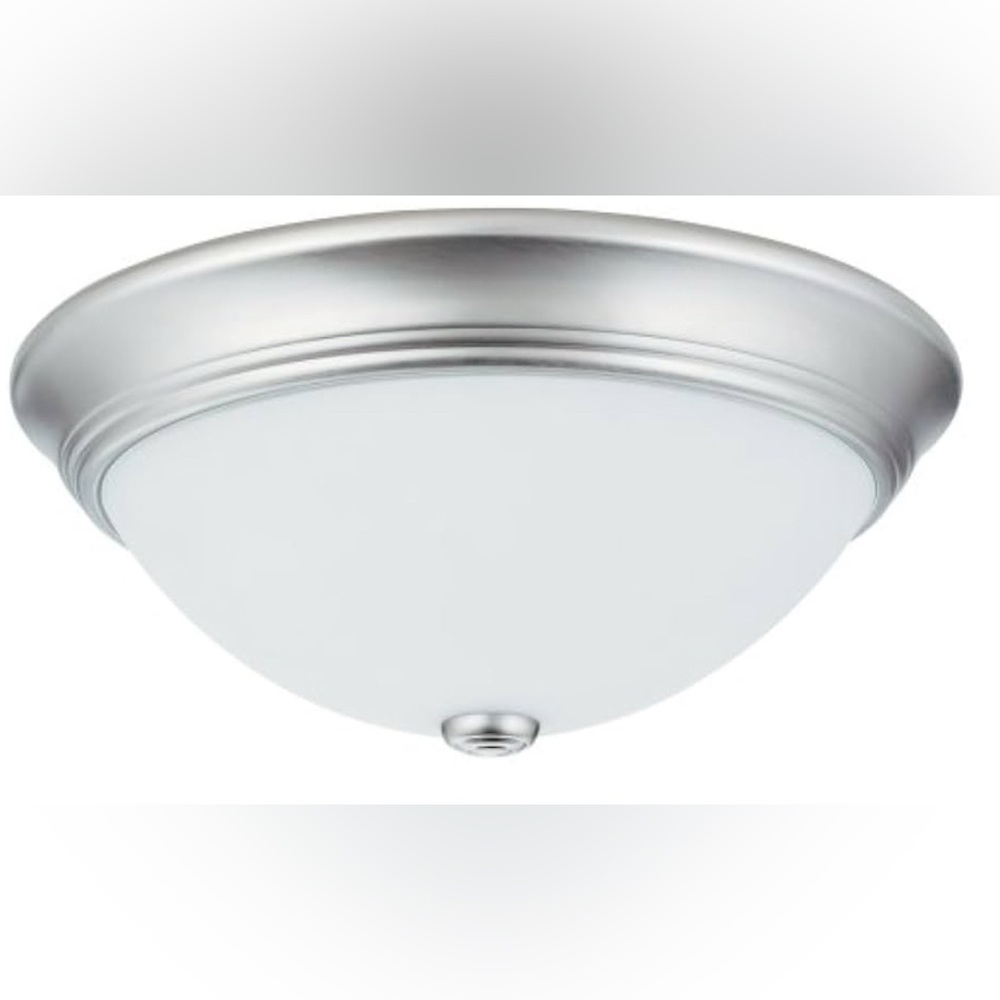 1-Light Fluorescent Flush-Mount Ceiling Fixture D15” Brushed Nickel White Globe